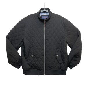 Roundtree & Yorke Bomber Jacket Mens Size Large Black Quilted Full Zip